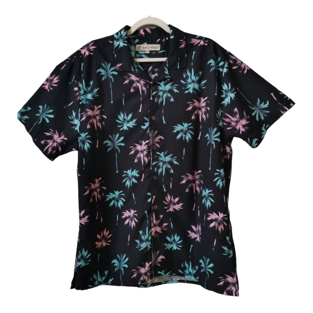 Maui  Maui Neon Palm Tree‎ Hawaiian Button Down Short Sleeve, Overshirt